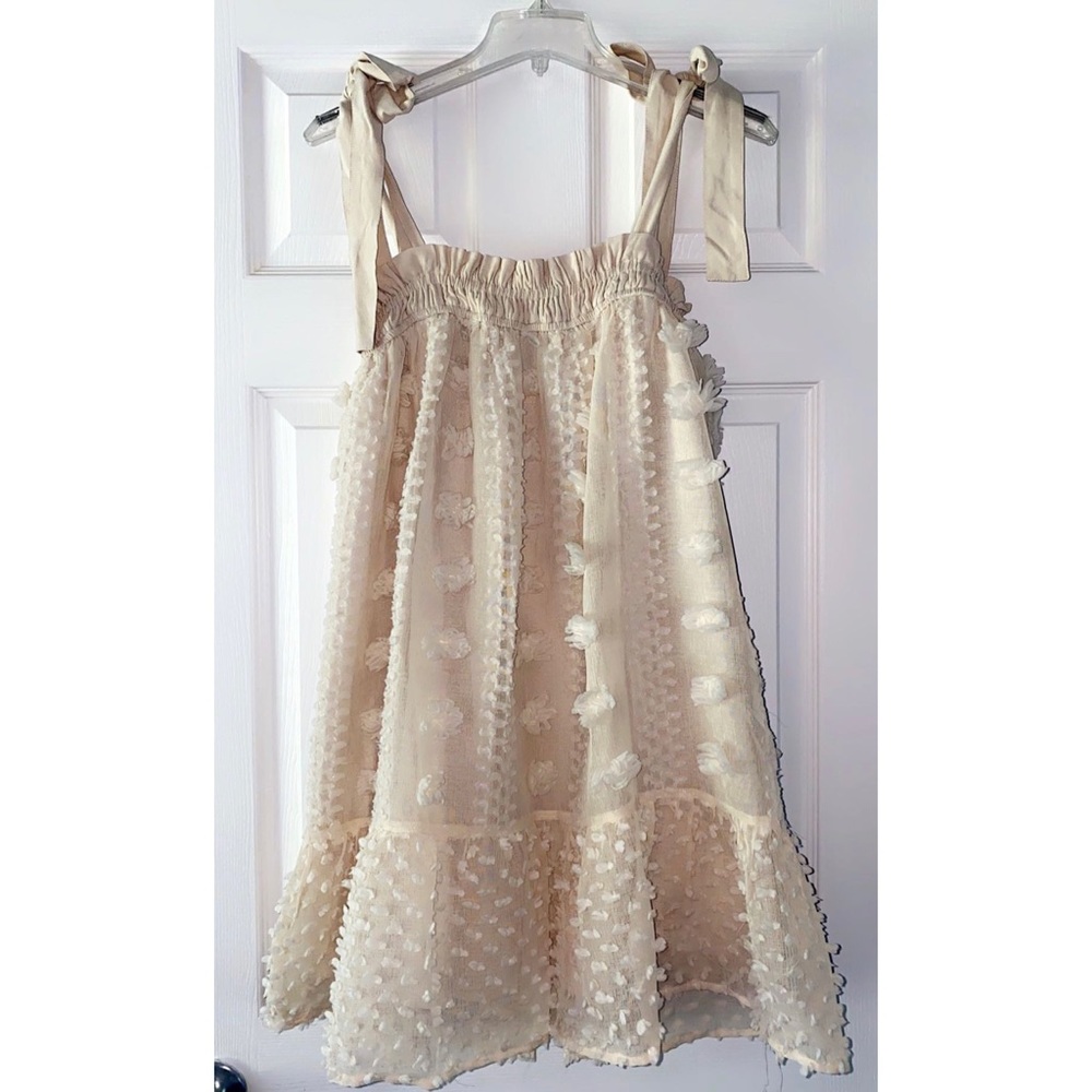 Never worn beige midi babydoll dress, size large